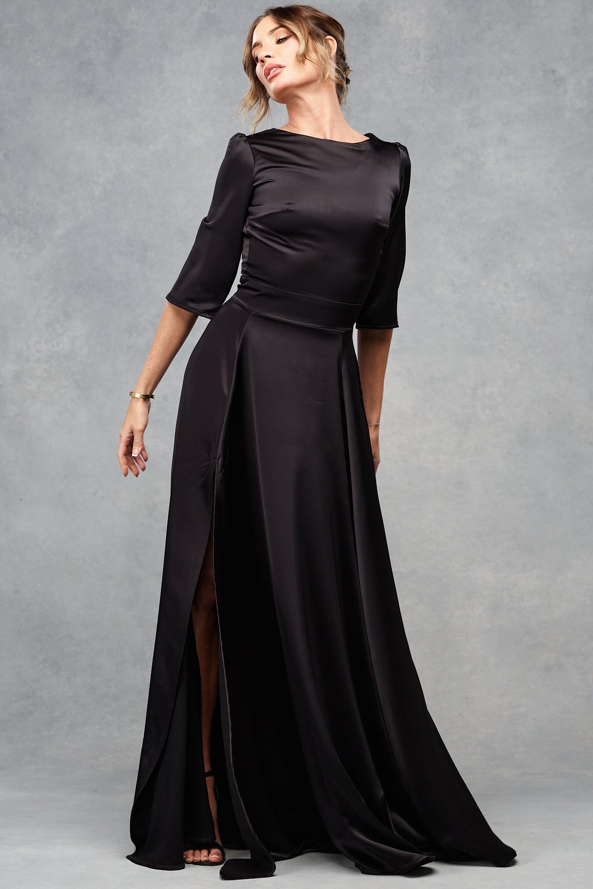 Thea Silky Satin Midnight Black Maxi
