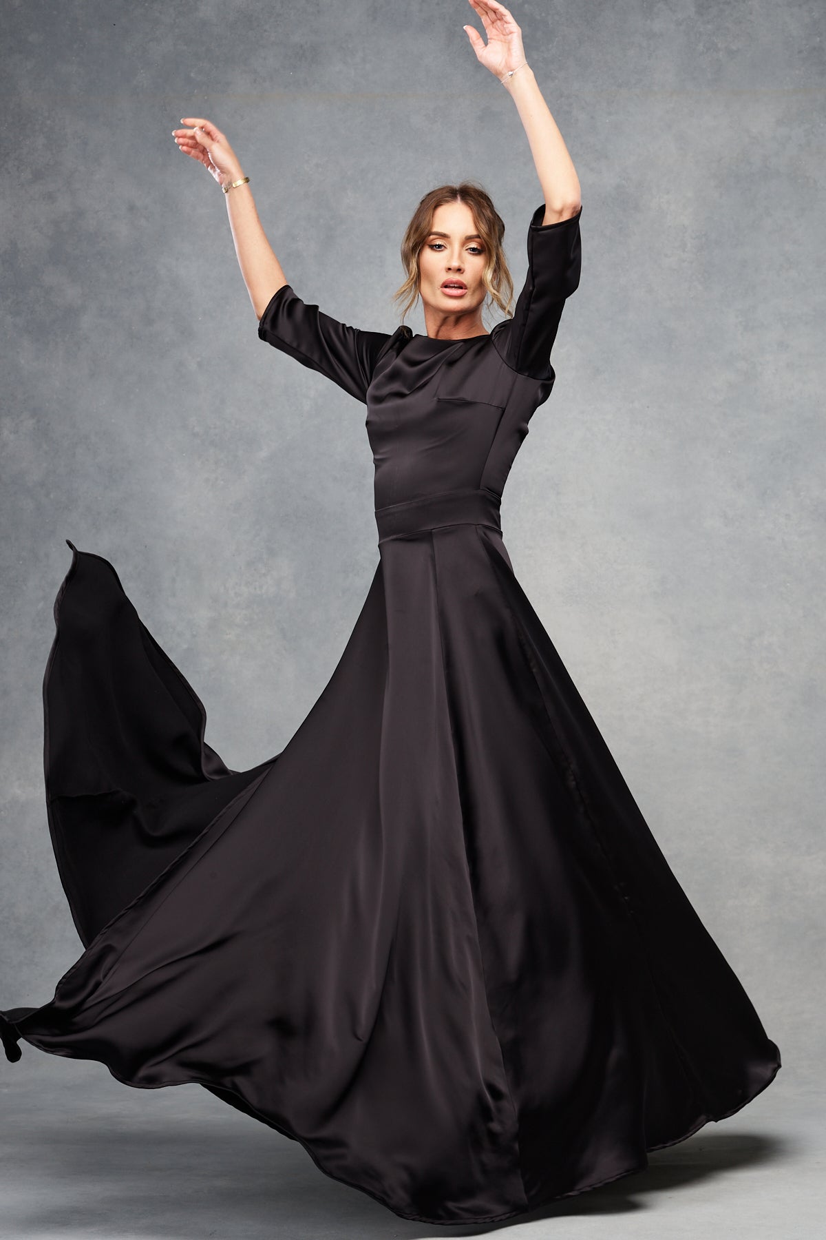 Thea Silky Satin Midnight Black Maxi