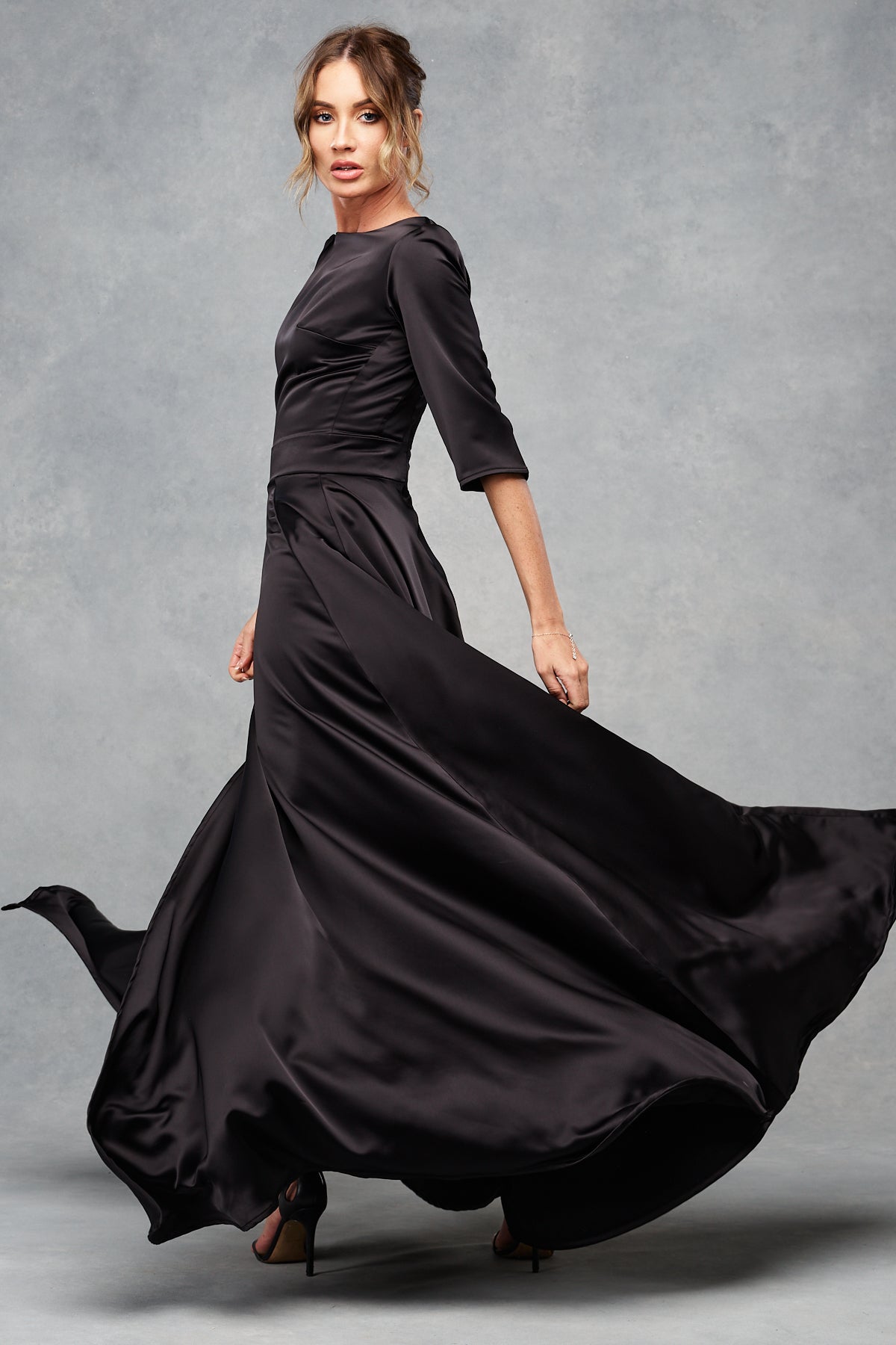 Thea Silky Satin Midnight Black Maxi