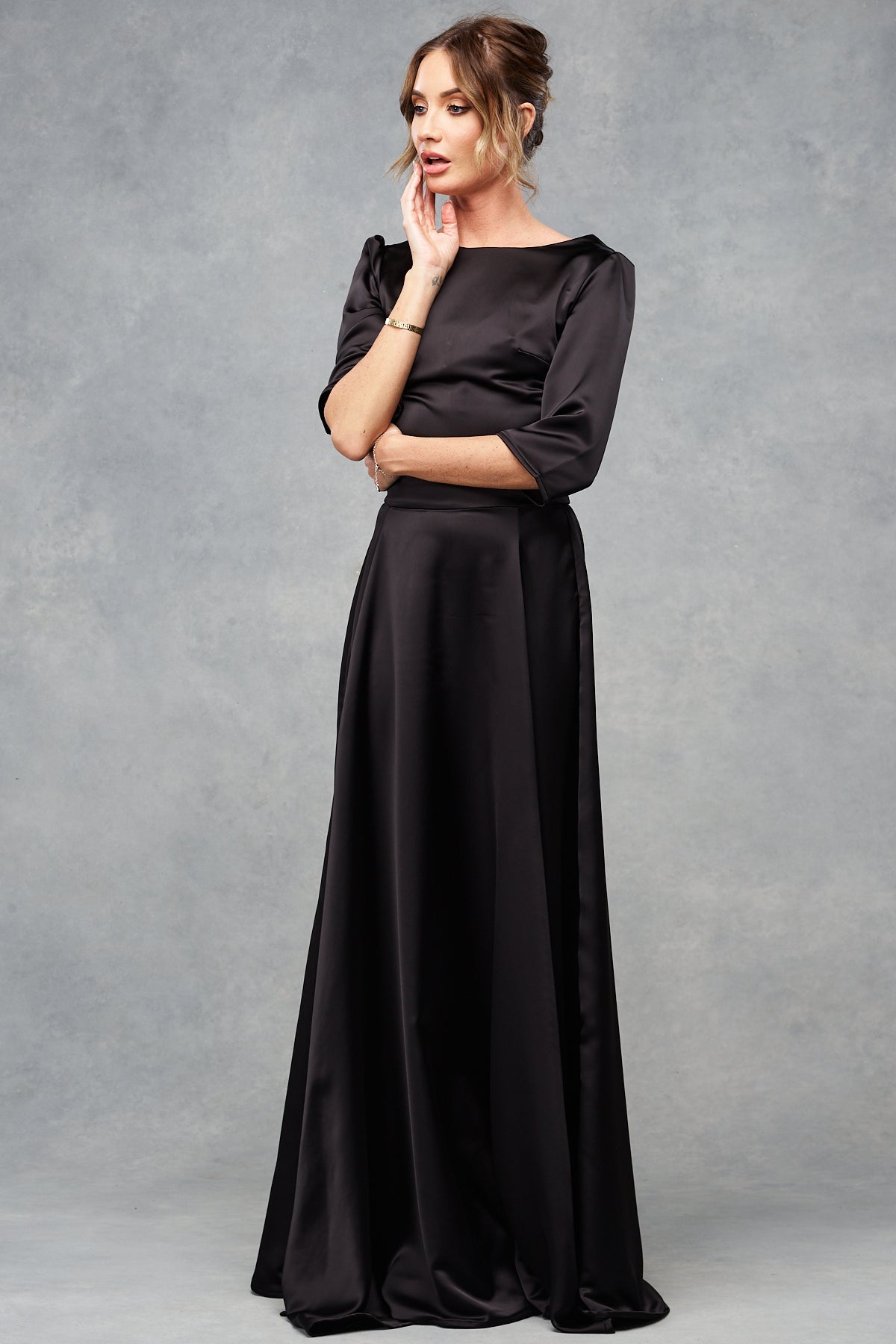 Thea Silky Satin Midnight Black Maxi