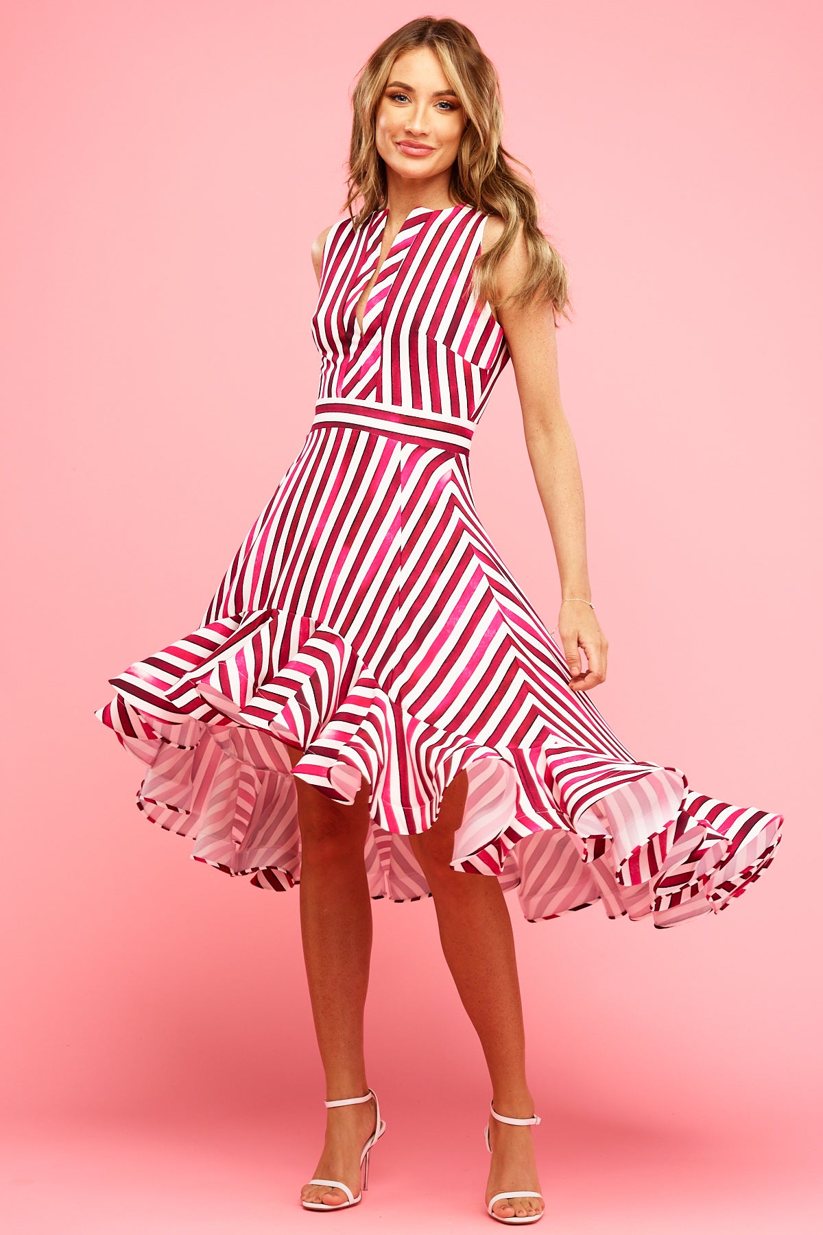 Lainey Frilly Midi Raspberry Stripe