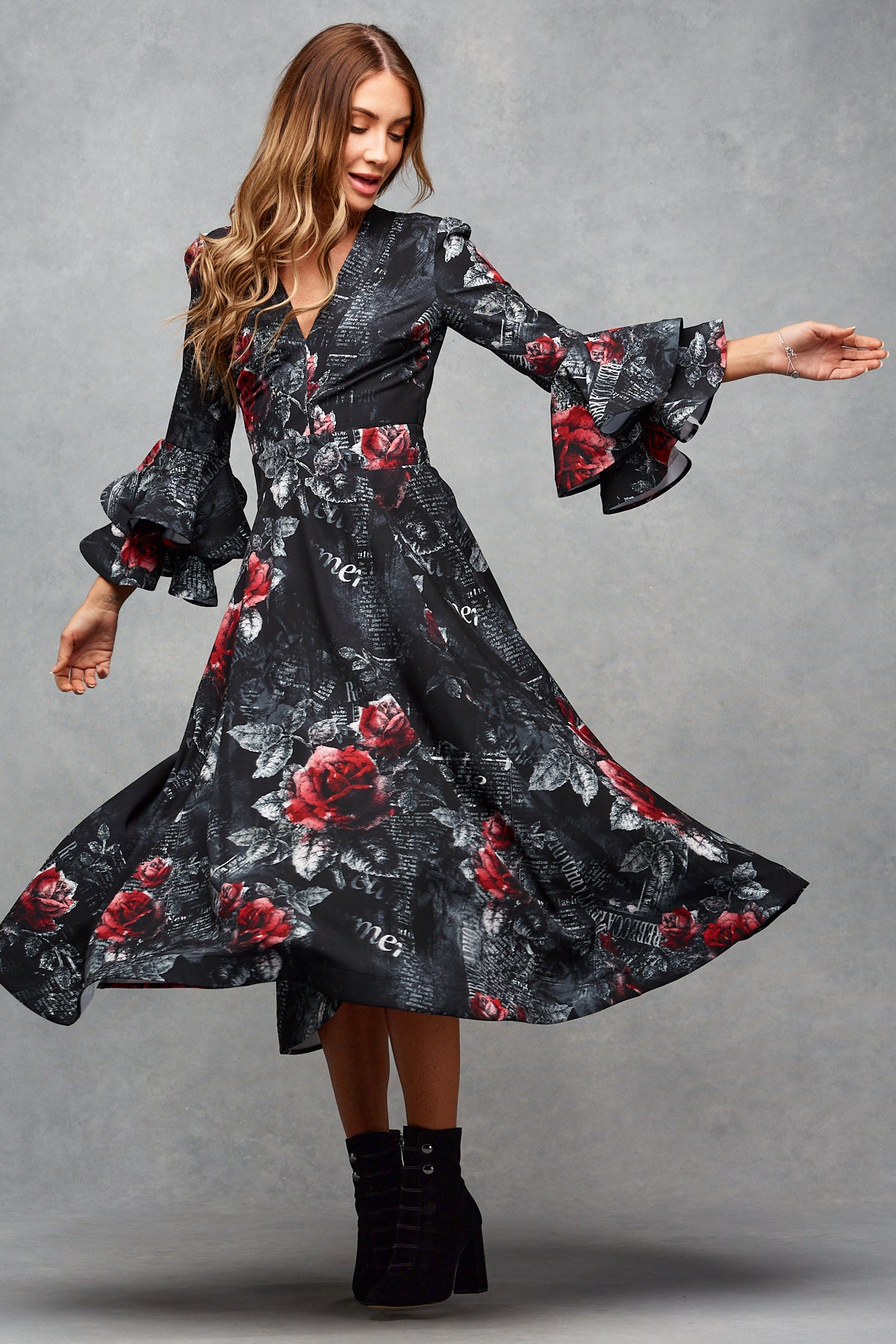 Charleigh Midi Dress Midnight Rose