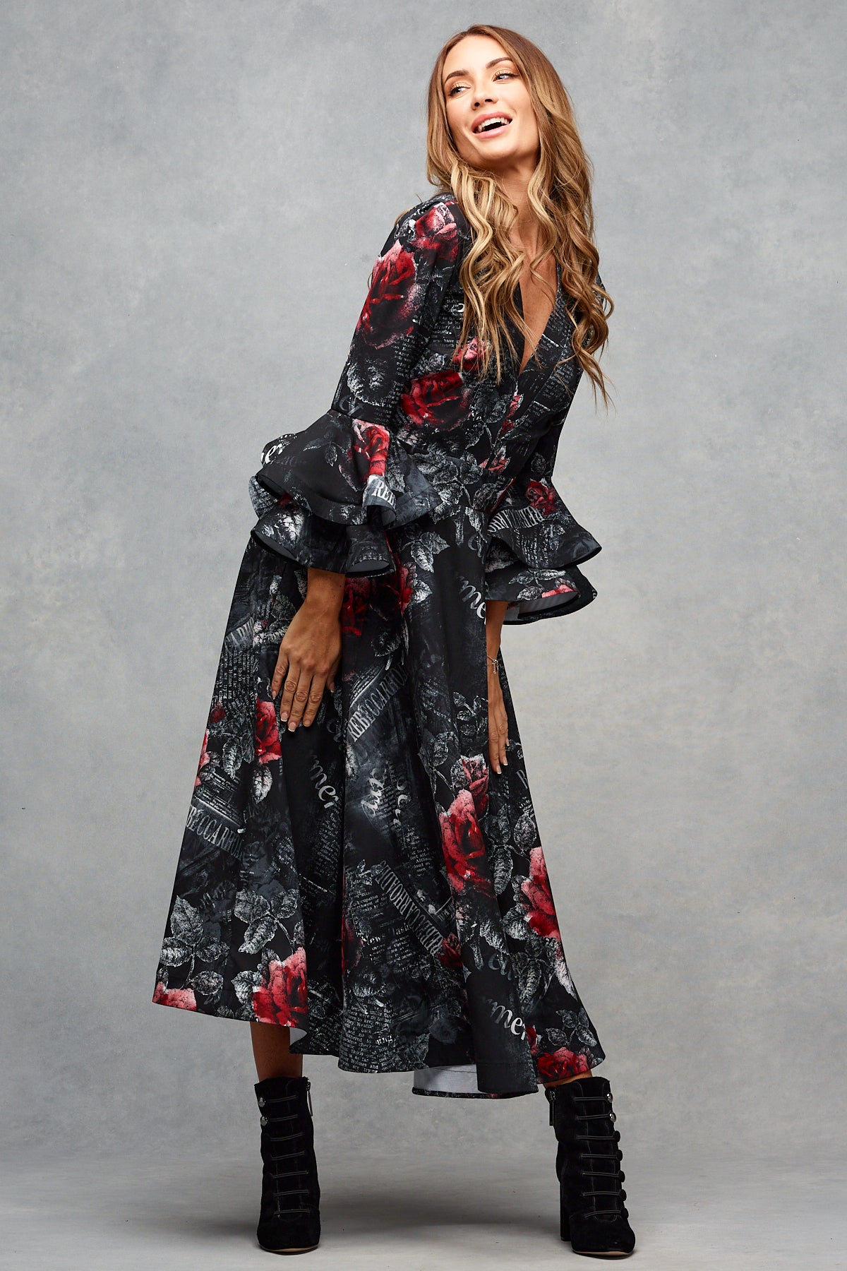 Charleigh Midi Dress Midnight Rose