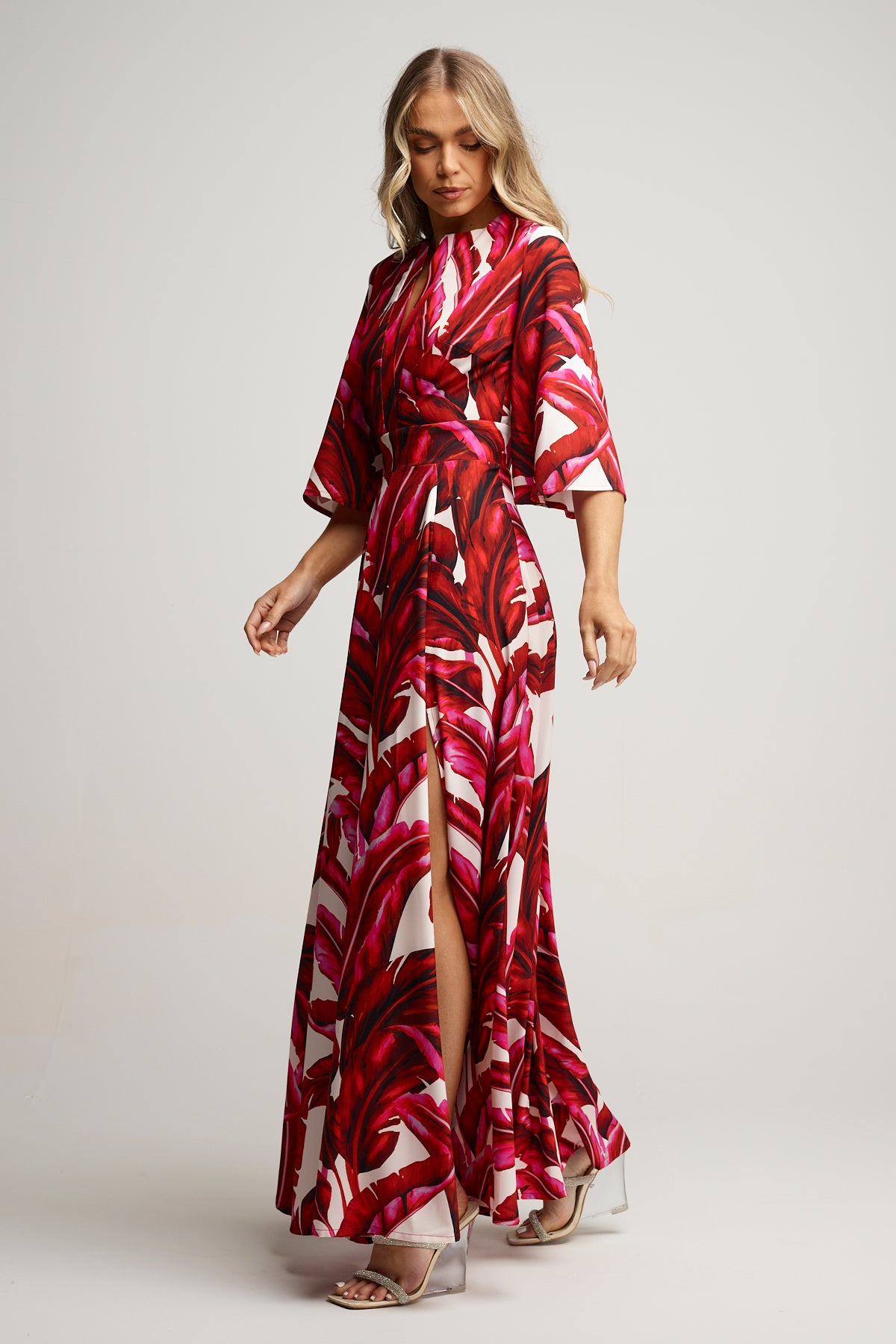 Red and White Palm Maxi Dress