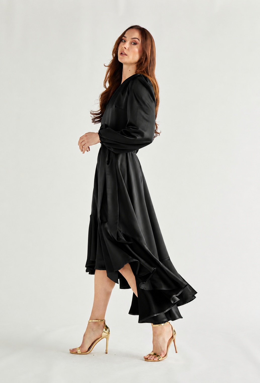 Melissa Midi Wrap Black Satin