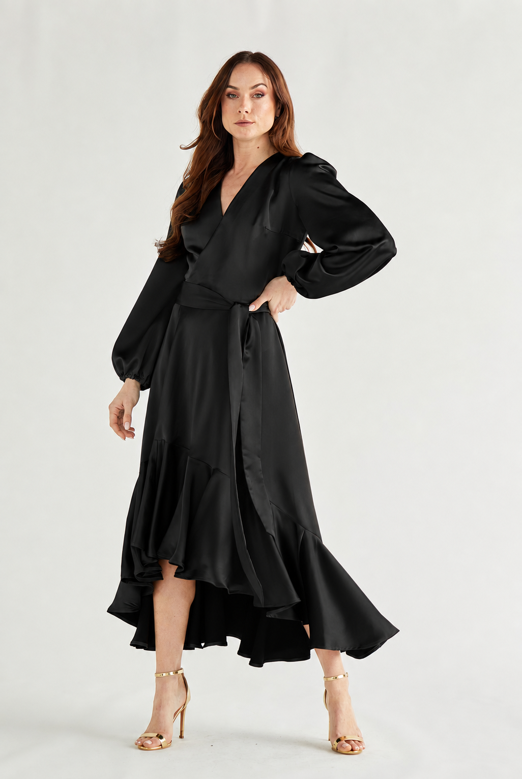 Melissa Midi Wrap Black Satin