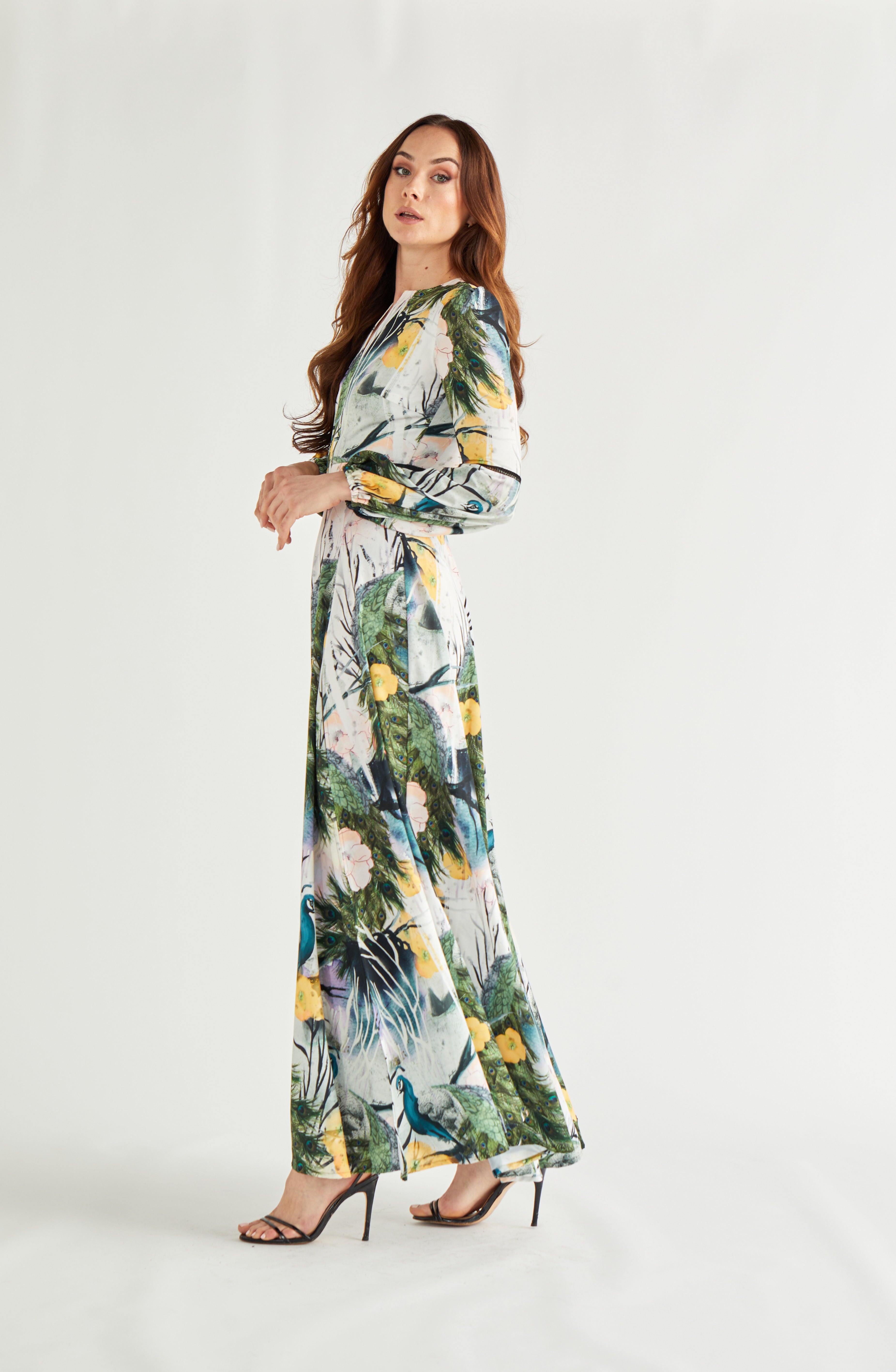 Eleanor Maxi Dress Peacock Print