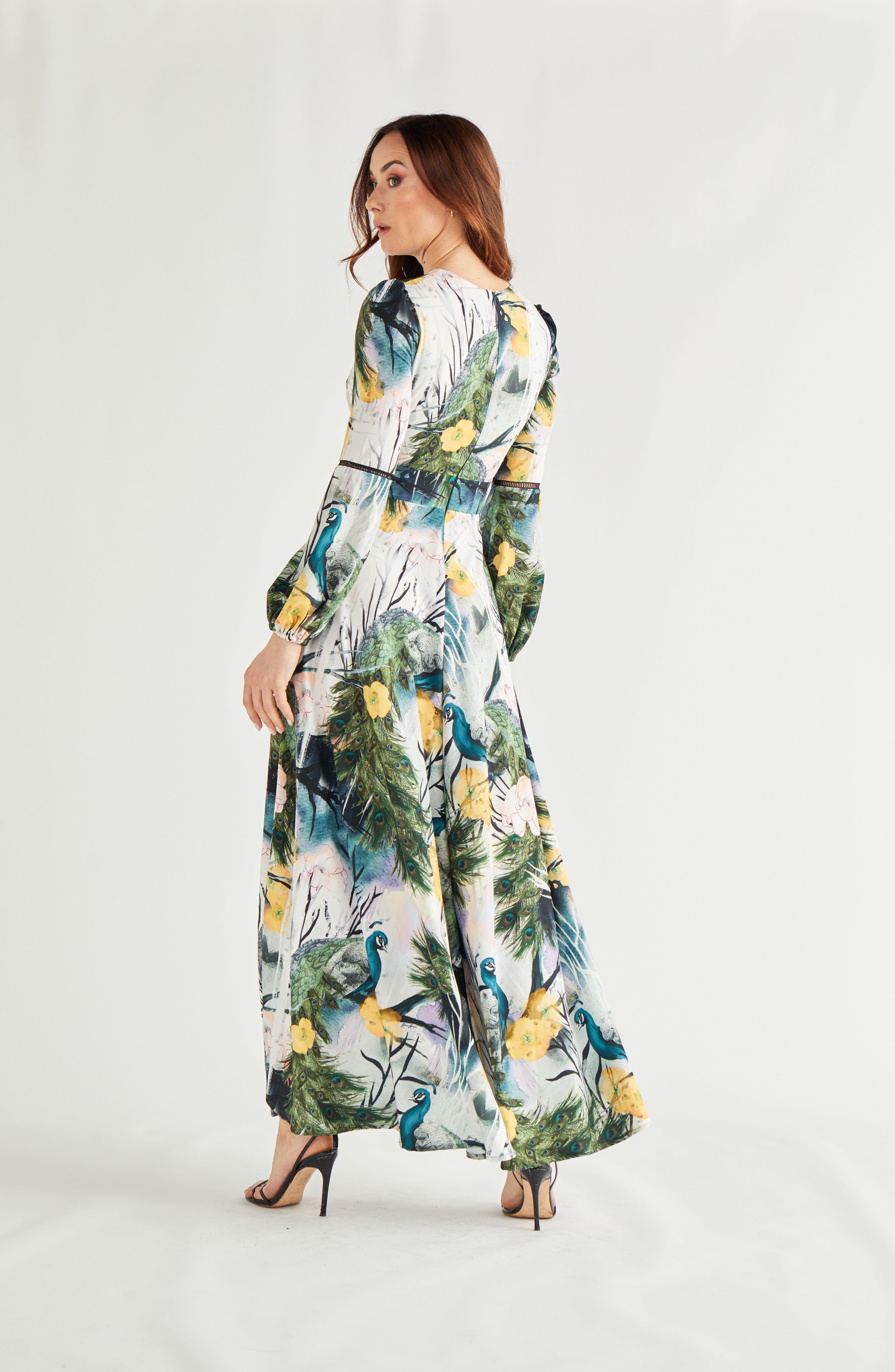 Eleanor Maxi Dress Peacock Print