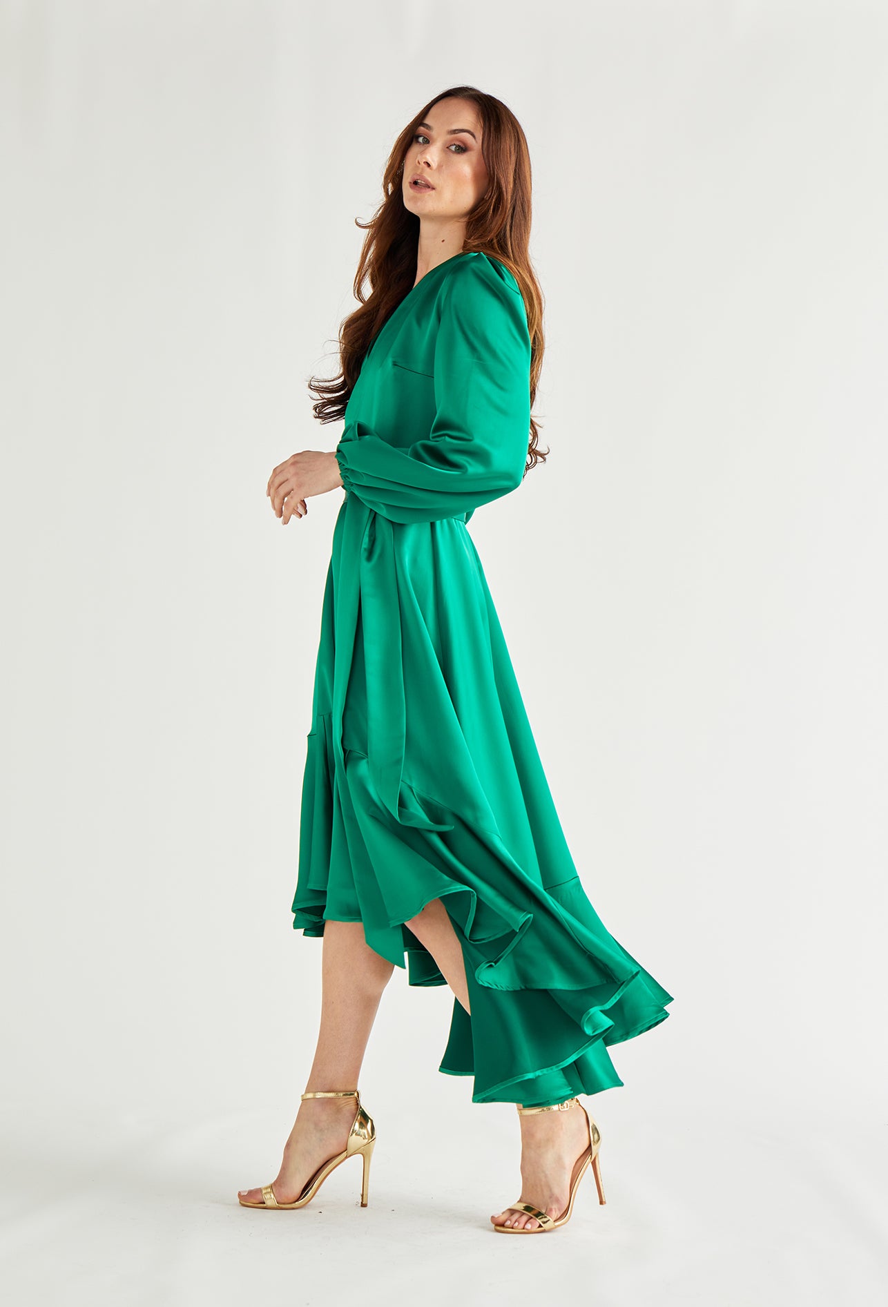 Melissa Midi Wrap Emerald Satin