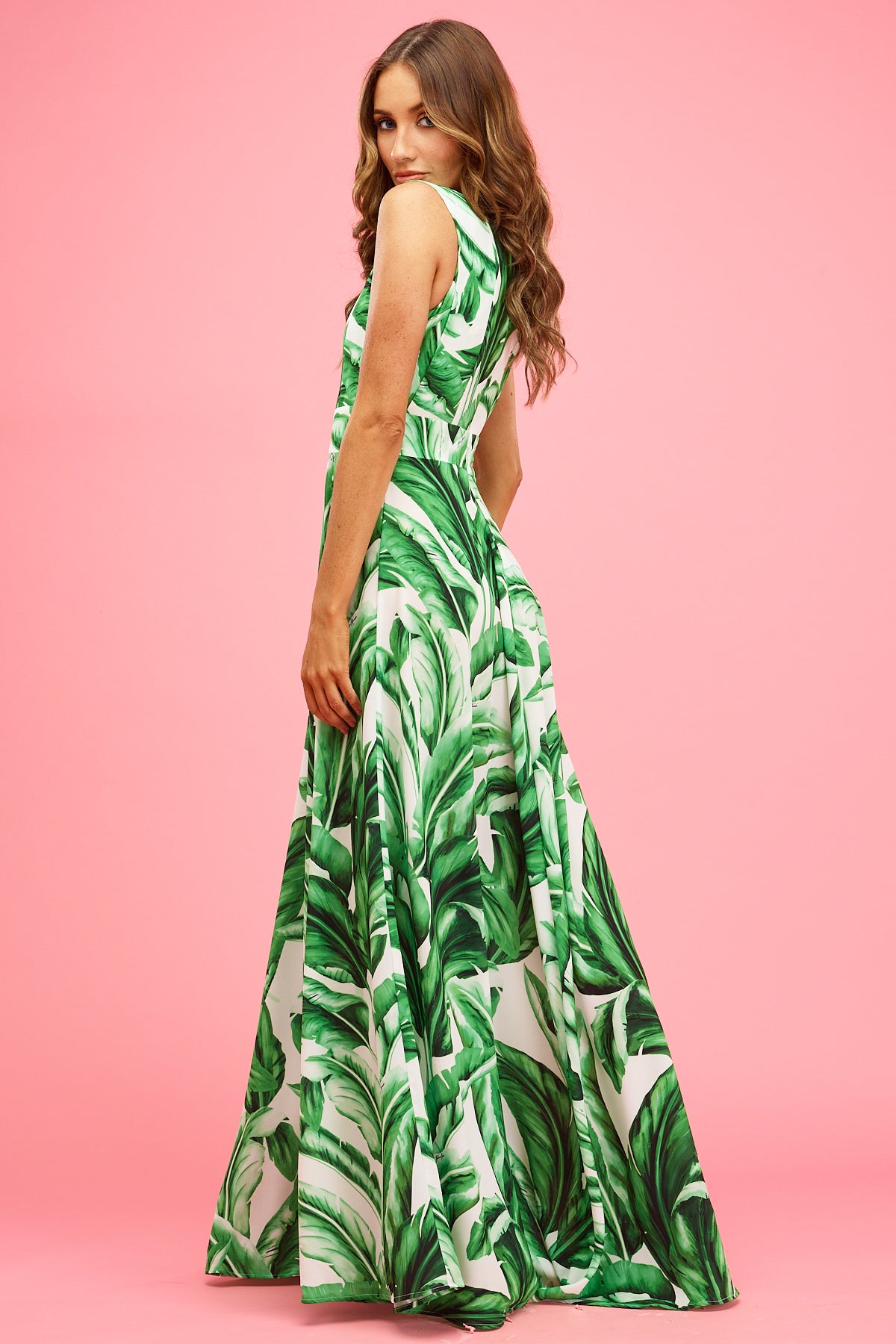 Juliette Maxi Dress Green Leaf Print