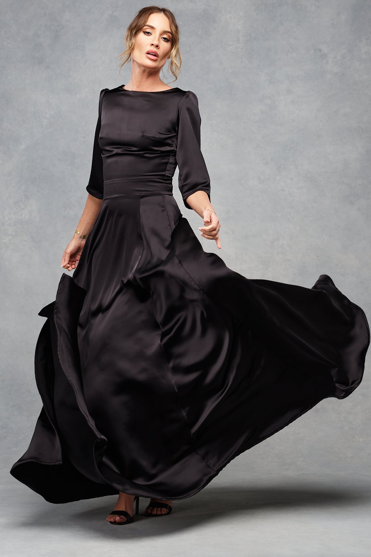 Thea Silky Satin Midnight Black Maxi