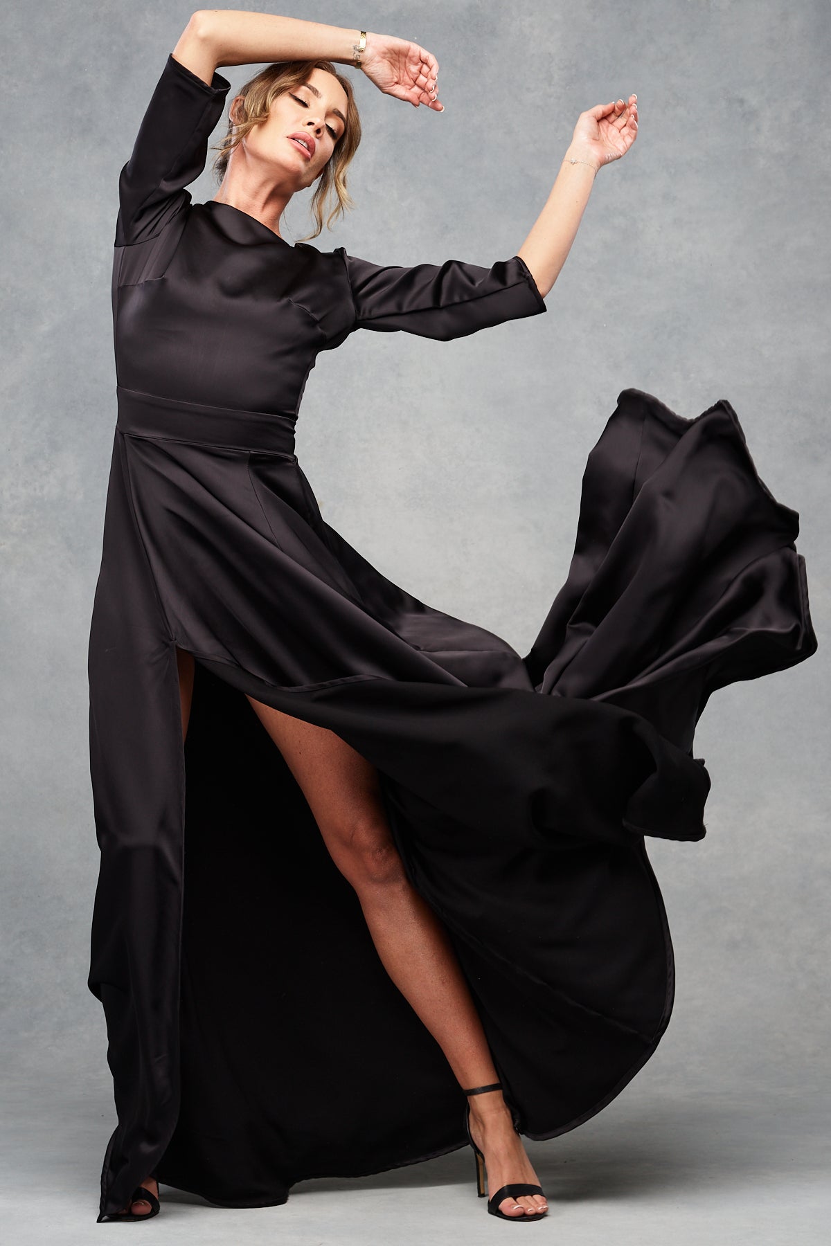 Thea Silky Satin Midnight Black Maxi