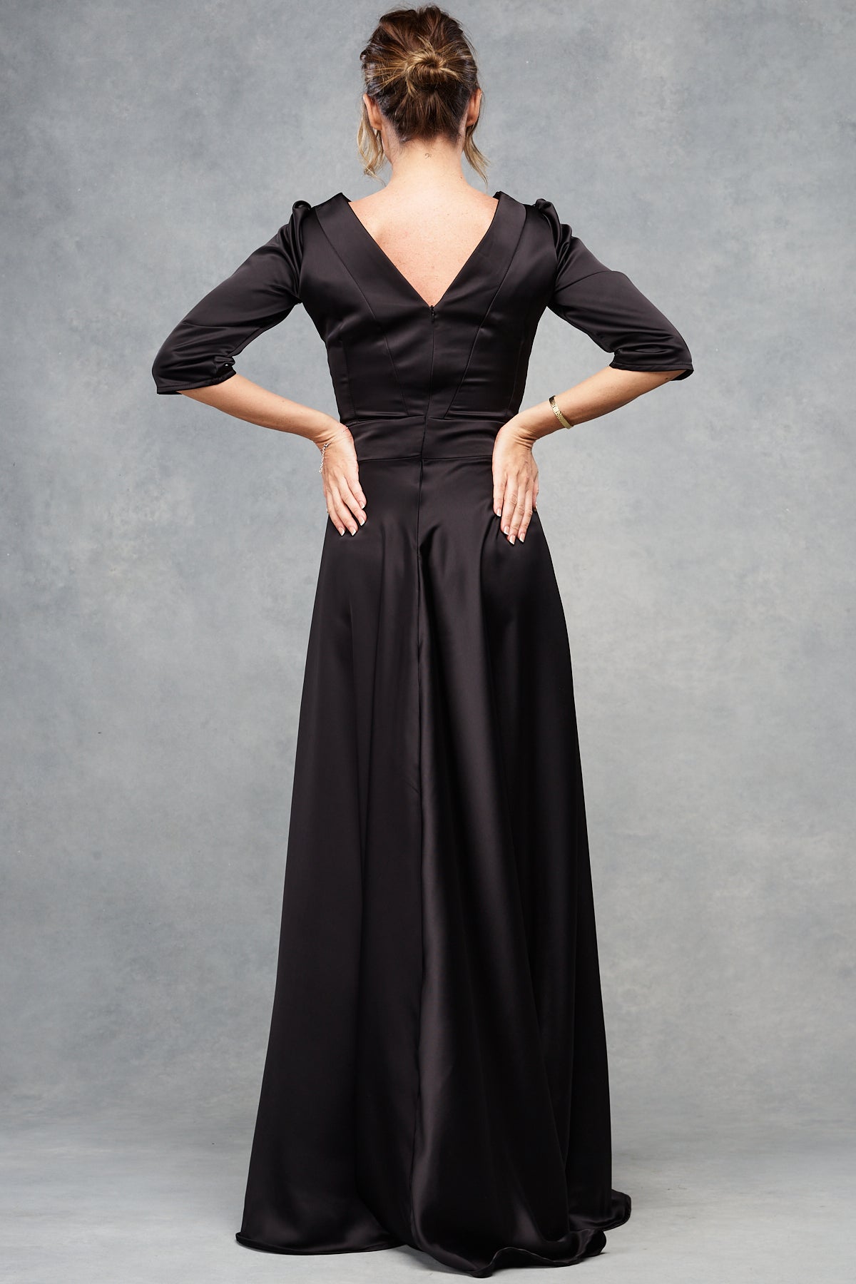 Thea Silky Satin Midnight Black Maxi