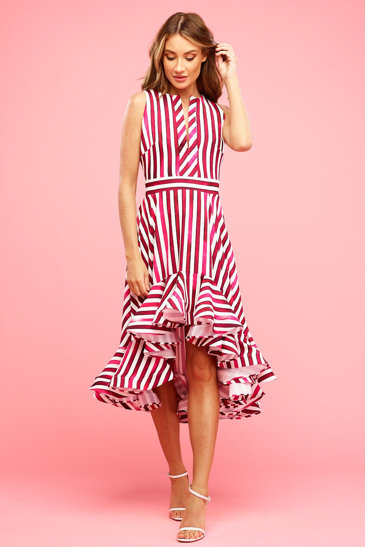 Lainey Frilly Midi Raspberry Stripe