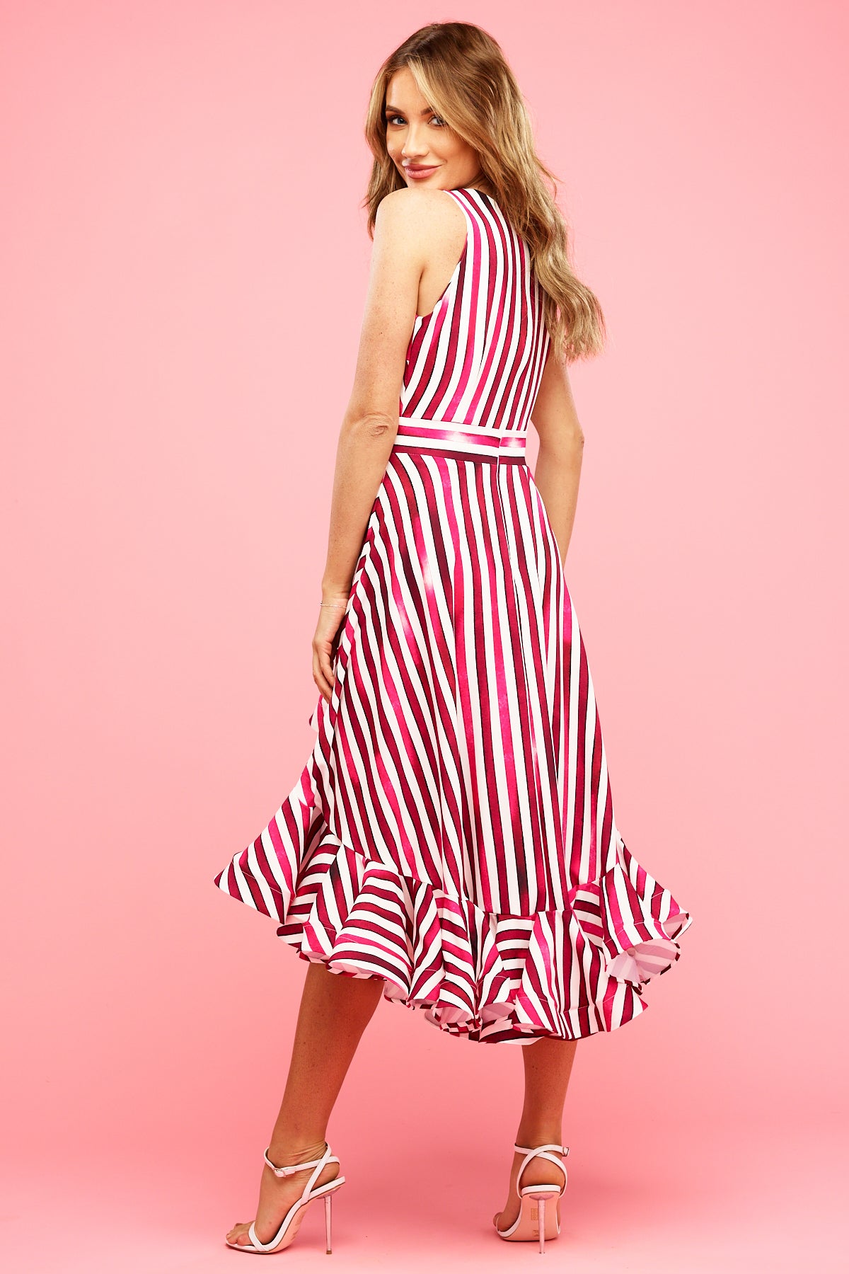 Lainey Frilly Midi Raspberry Stripe