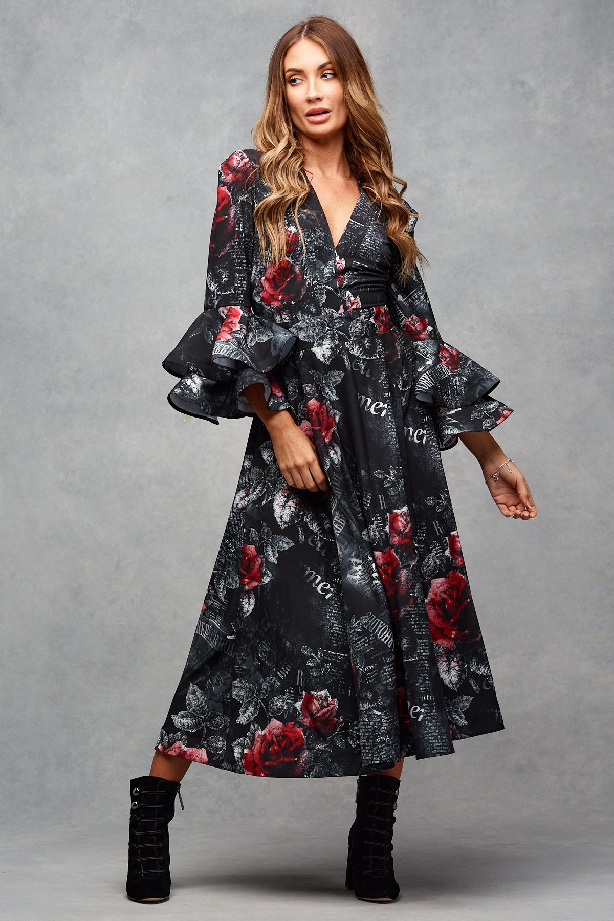 Charleigh Midi Dress Midnight Rose