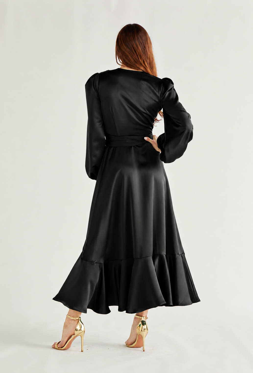 Melissa Midi Wrap Black Satin