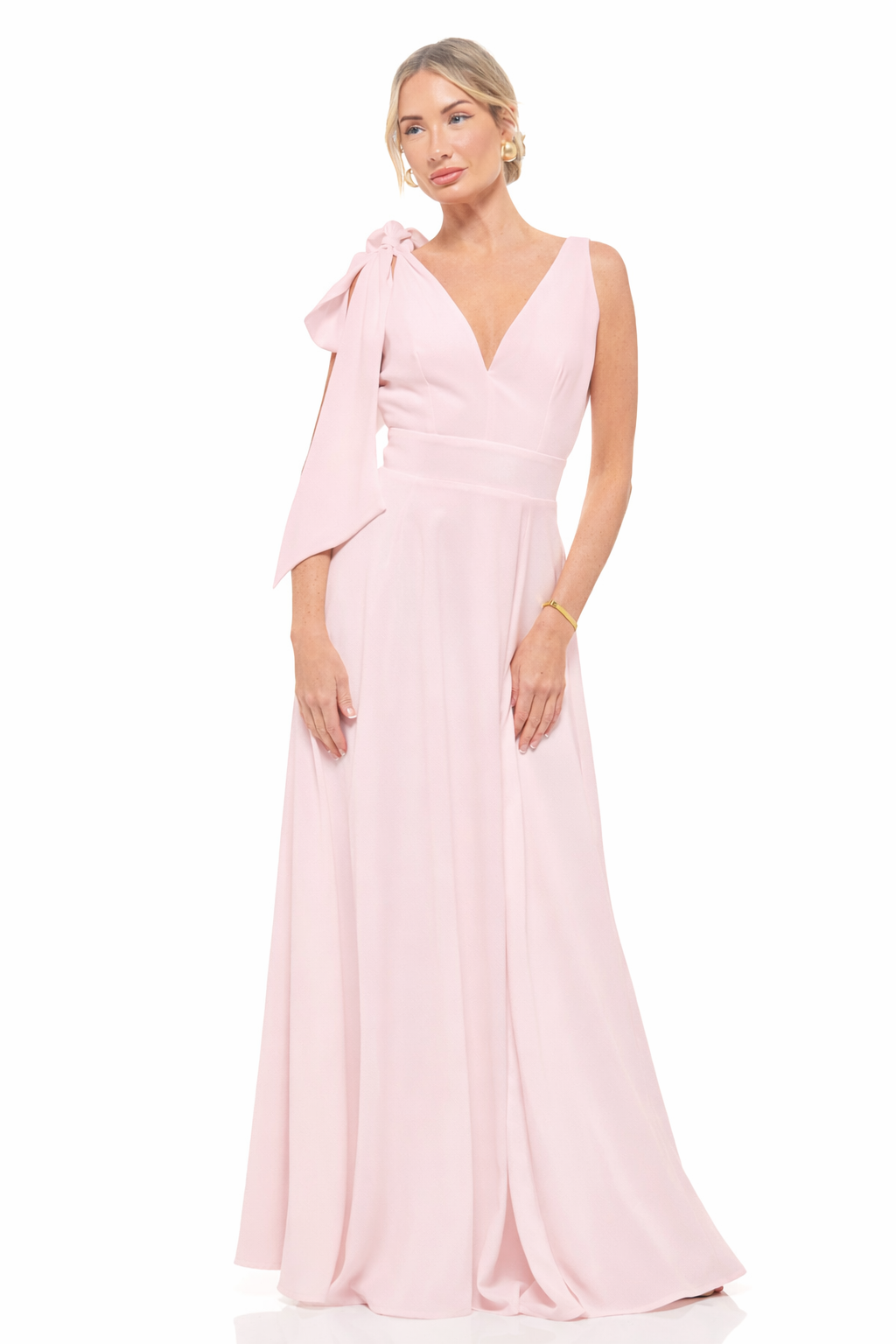Eva Bow Maxi Dress Powder Pink