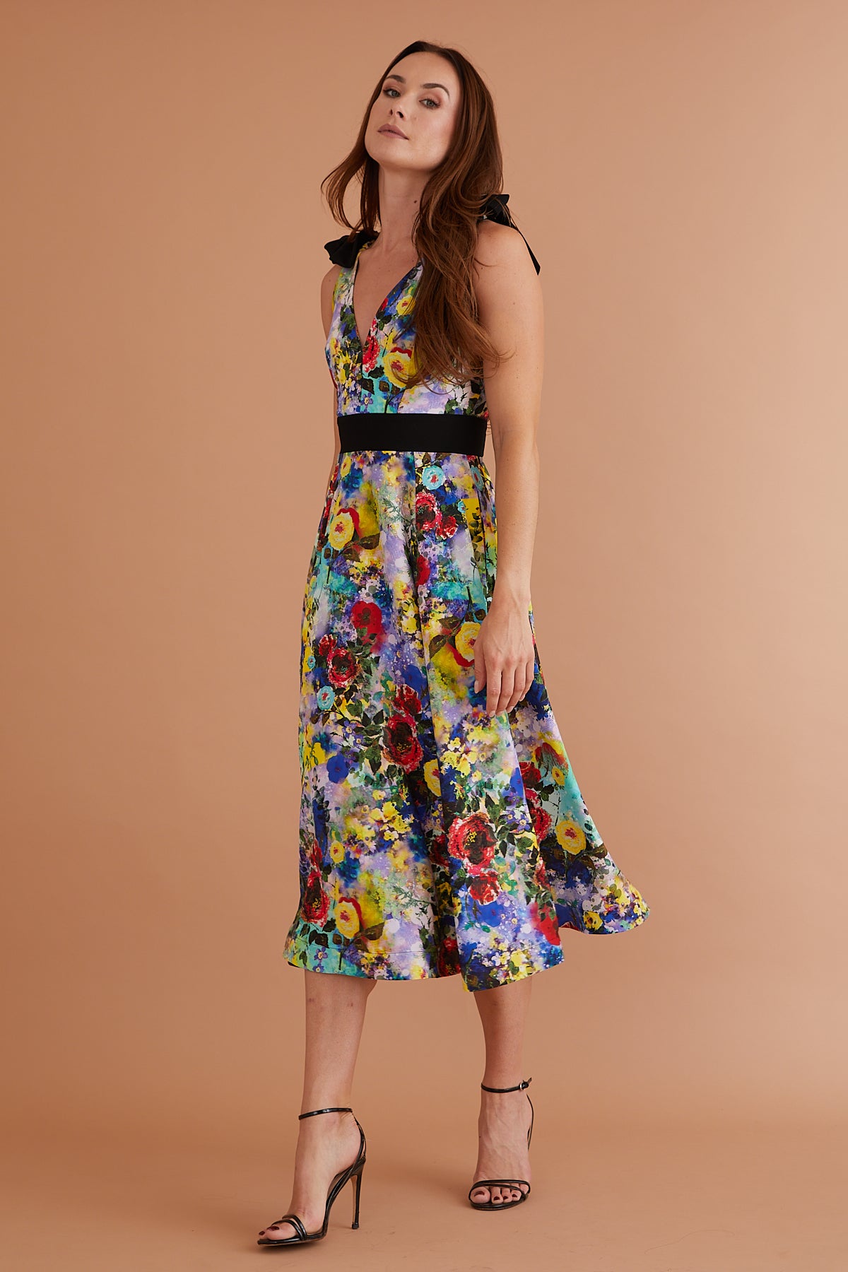 Charlie Midi Dress Brushstroke Blooms Print