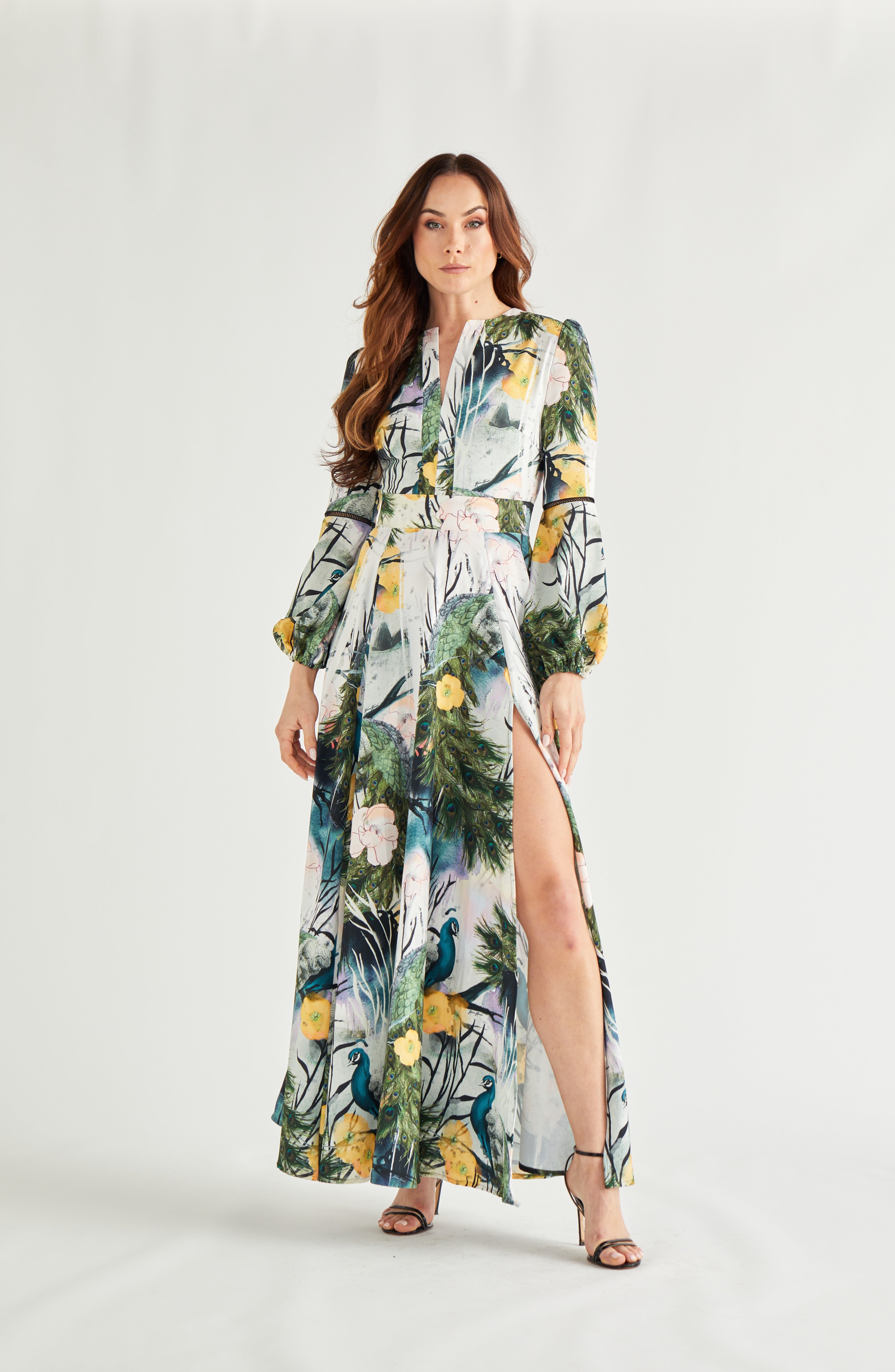 Eleanor Maxi Dress Peacock Print