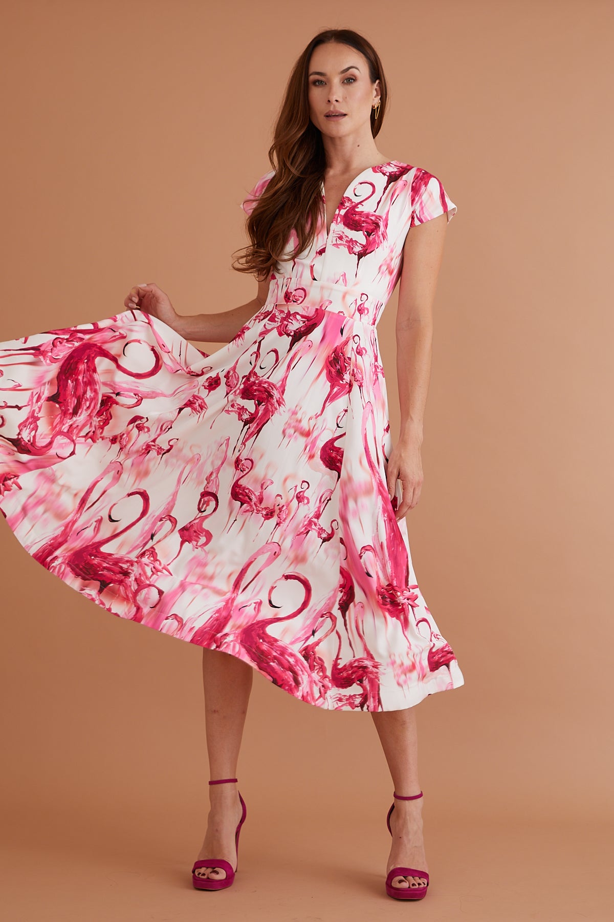 Nora Midi Dress Raspberry Flamingo