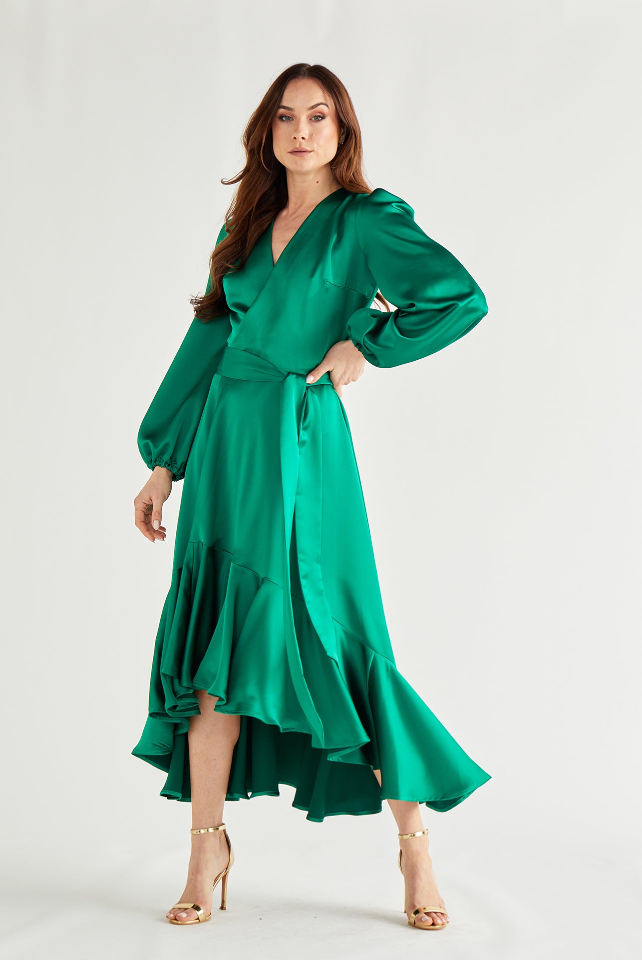 Melissa Midi Wrap Emerald Satin