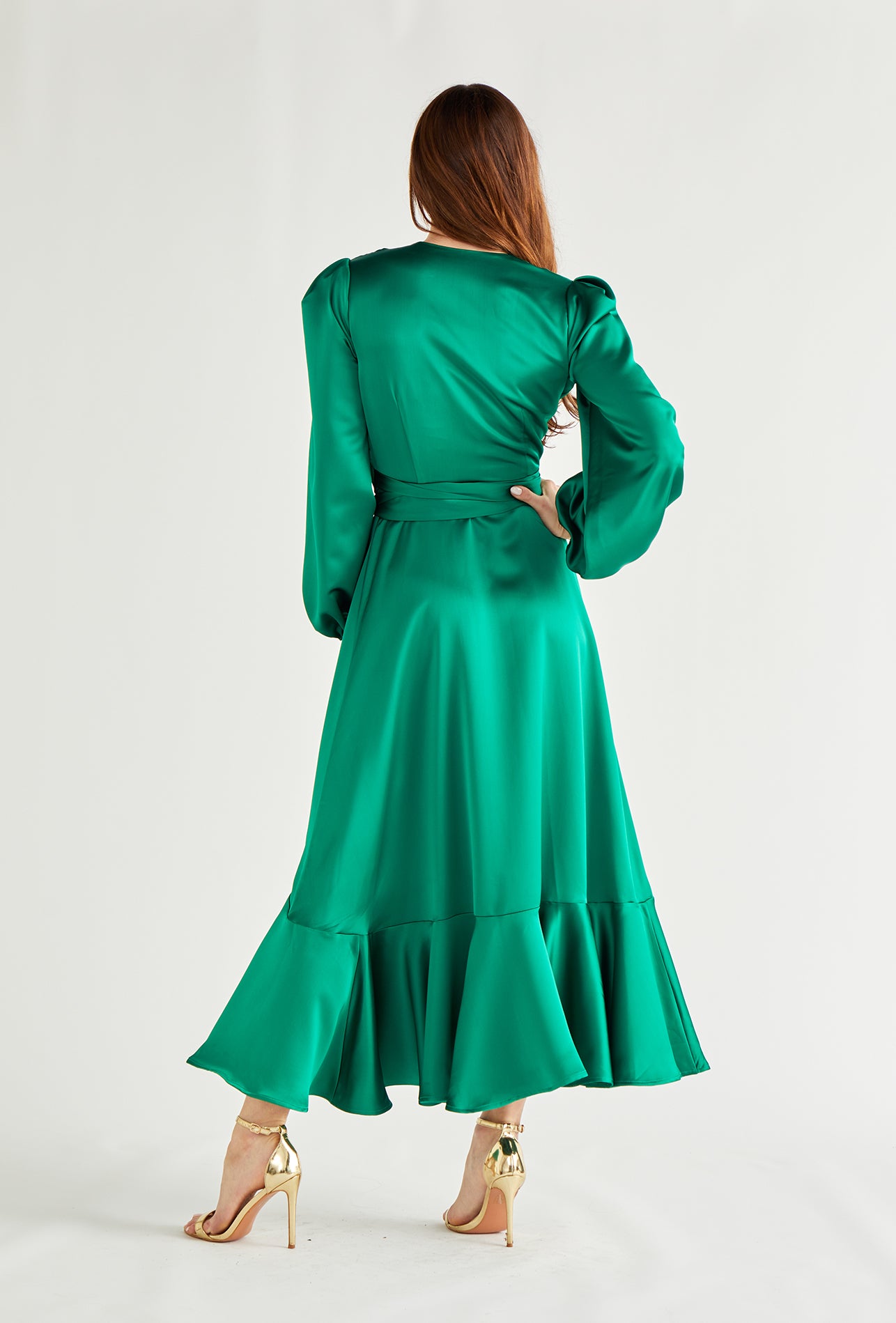 Melissa Midi Wrap Emerald Satin
