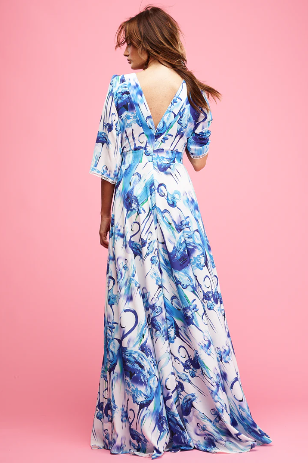 Thea Maxi Dress Blue Flamingo