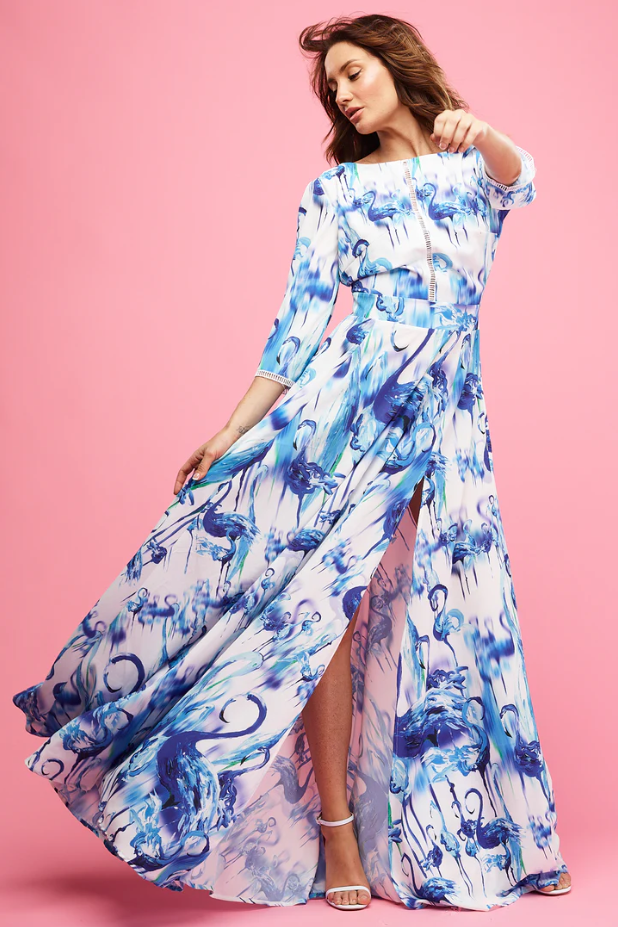 Thea Maxi Dress Blue Flamingo