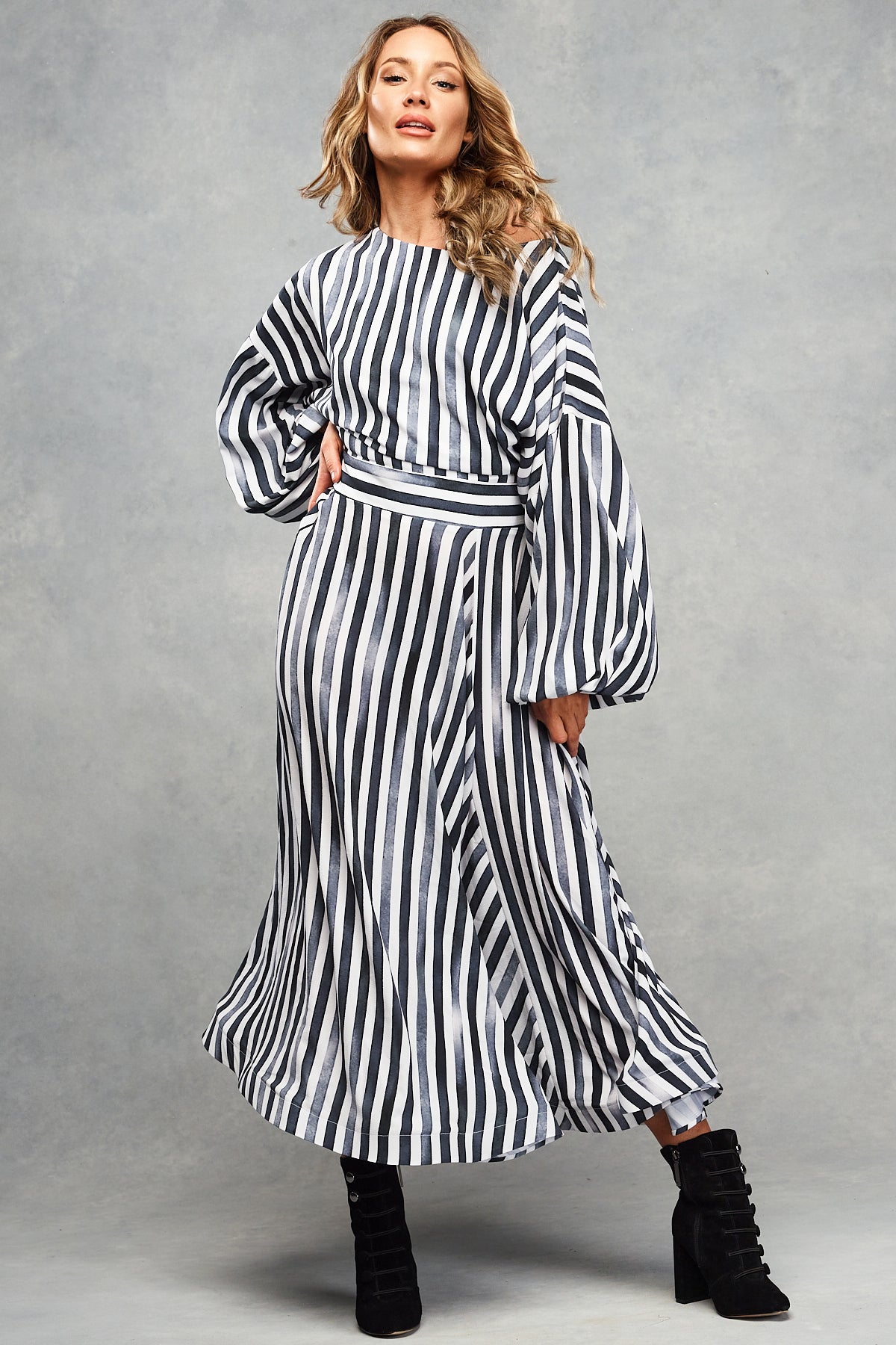 Ella Midi Charcoal stripe