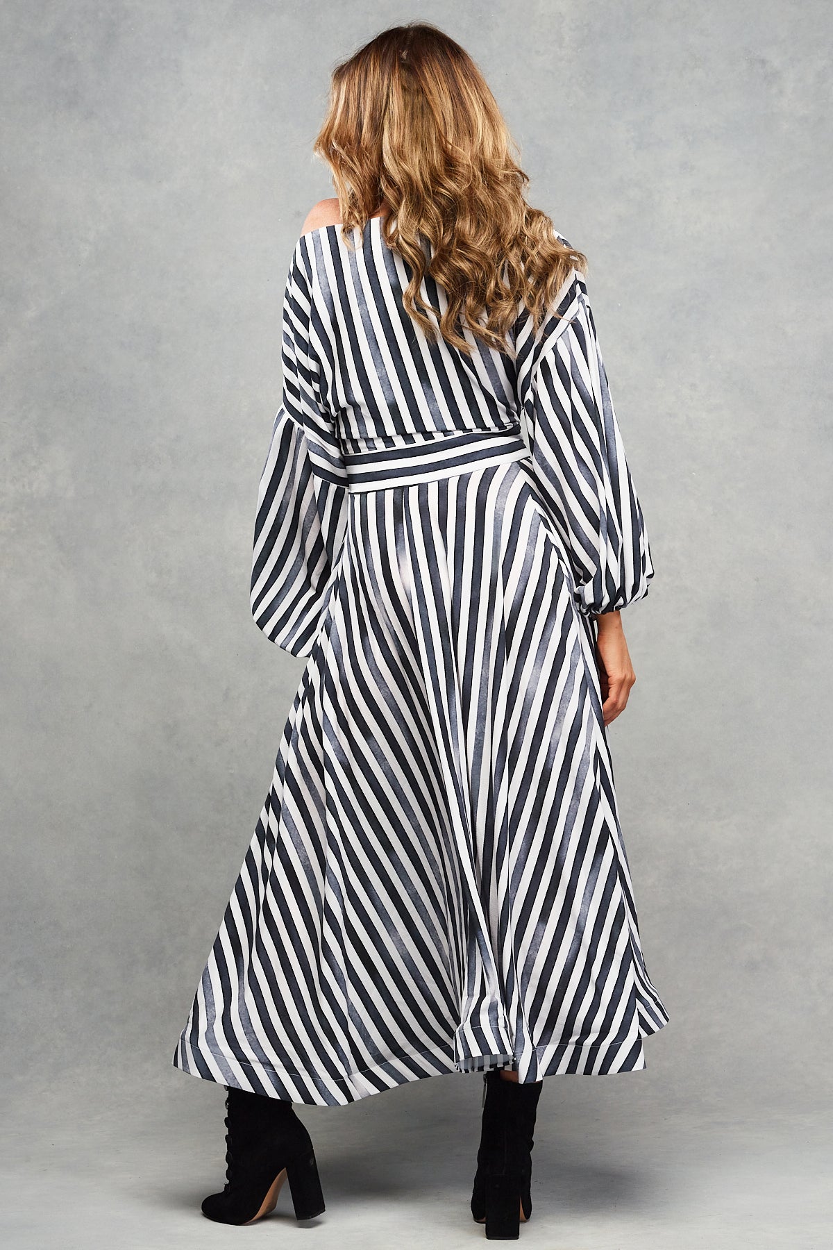 Ella Midi Charcoal stripe